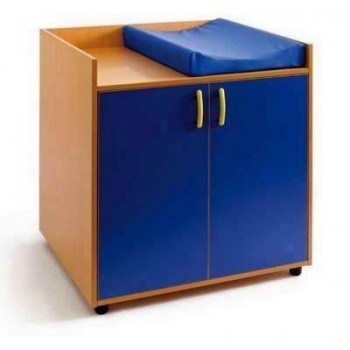 Mueble cambiador melamina 2 puertas y 2 huecos + cambiador 96x96x73cm desmontado haya puertas azules