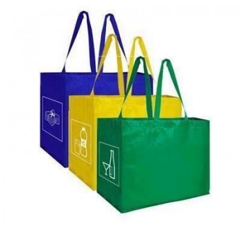 Set 3 bolsas reciclaje Poessa 35x29x40cm azul verde y amarillo