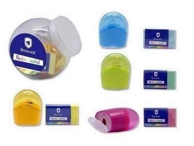 Bote goma borrar + afilalapiz neon -pastel Bismark 328144