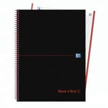 Bloc espiral Oxford 400088244 A4 80 hojas 90 gramos cuadros 5x5 tapa dura Black and Red
