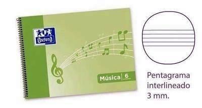 Bloc espiral musica Oxford 400118515 cuarto 6 pentagramas apaisado