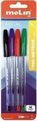 Boligrafo cristal blister de 4 surtidos BCS180-04-S Molin