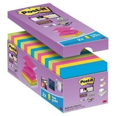 Paq.14 blocs notas adhesivas + 2 gratis Post-it Super Sticky Z-Notes colores surtidos