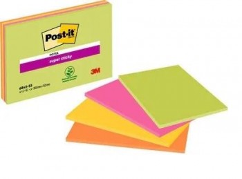 Paq.4 blocs notas adhesivas Post-it Super Sticky 200x149mm colores surtidos