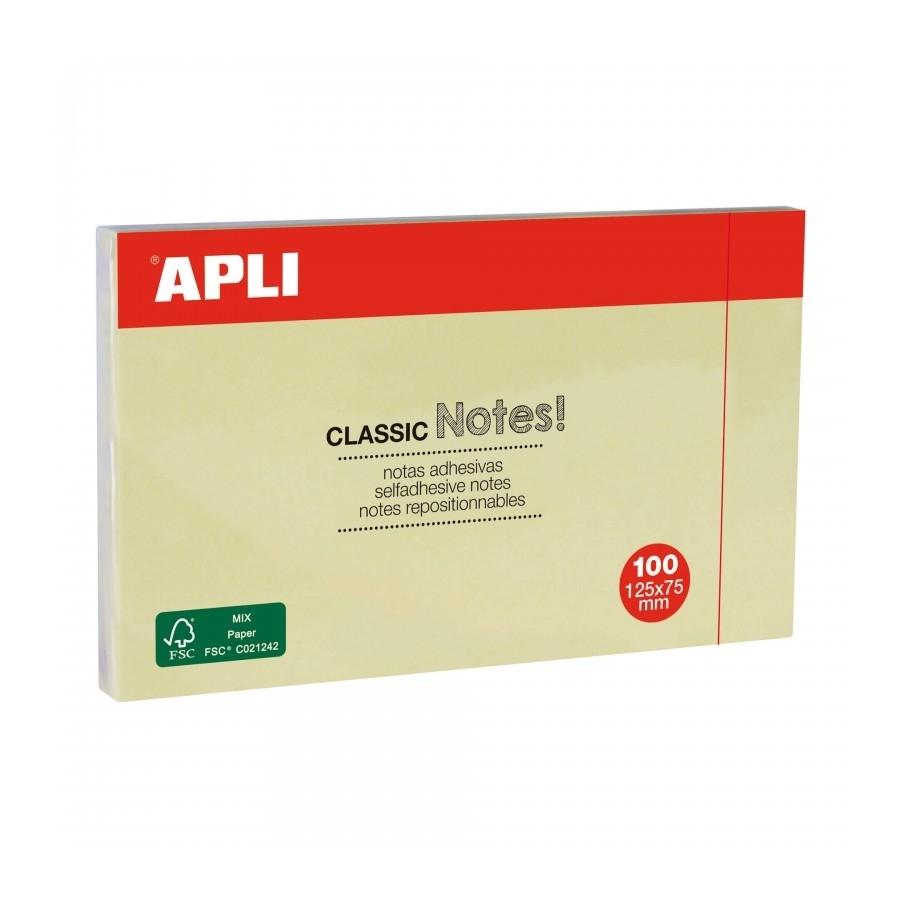 Notas adhesivas Apli 10976 bloc classic amarillo 125x75mm 100 hojas