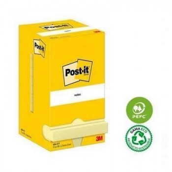 Notas adhesivas Post-it - 100 hojas - 76 x 76 mm - Color amarillo - Pack 12 blocs