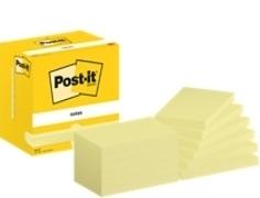 Notas adhesivas 3M 7100290165 Post-it - 100 hojas - 76 x 127 mm - Color amarillo - Pack 12 blocs