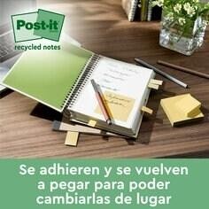 Notas adhesivas recicladas 3M 7100172252 Post-it - 100 hojas - 76 x 76 mm - Color amarillo - Pack 6 blocs