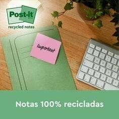 Notas adhesivas recicladas 3M 7100259123 Post-it - 100 hojas - 76 x 76 mm - Colores surtidos pastel - Pack 6 blocs