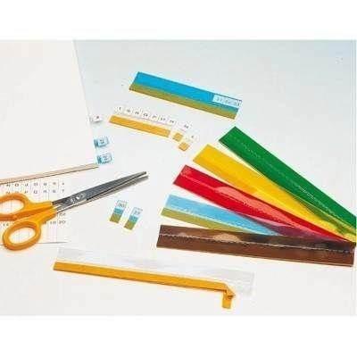 Juego 5 índices personalizables Grafoplas tiras 20cm adhesivas + tiras papel A-Z y 1-31  transparentes