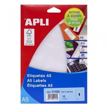 Etiquetas imprimibles A5 Apli 11182 blancas 210x148mm 15 hojas