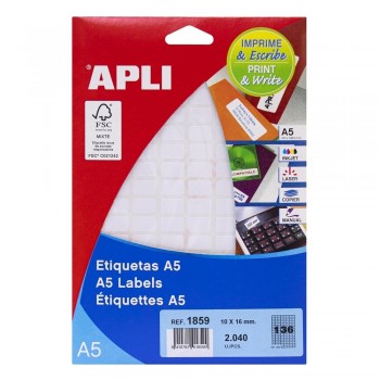 Etiquetas imprimibles A5 Apli 01859 10x16mm sobre 15 hojas 2040 unidades