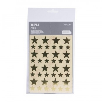 Gomets Apli 11805 estrellas metalizado oro 12,5mm y 19,5mm 3 hojas 120 unidades