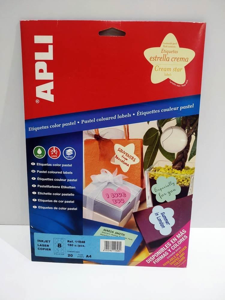 Etiquetas estrellas imprimibles Apli 11848 crema 20 hojas 160 etiquetas