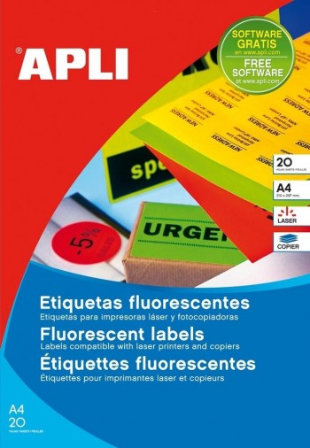 Etiquetas fluorescentes imprimibles Apli 02875 laser naranja 99,1x67,7mm 20 hojas 160 etiquetas
