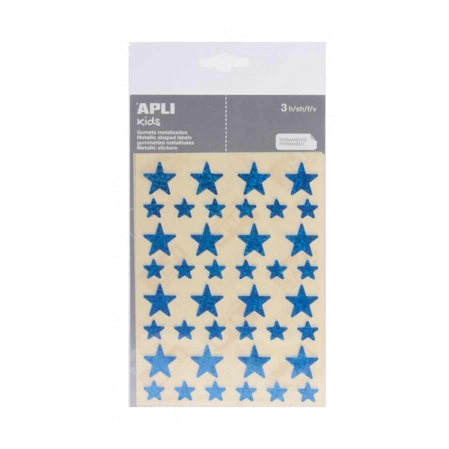 Gomets holográficos Apli 12057 estrellas azules 12,5mm y 19,5mm 3 hojas 120 unidades