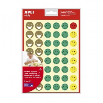 Gomets Apli 12791 temáticos caras smiley removibles 3 hojas 144 unidades