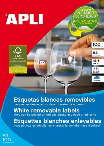 Etiquetas imprimibles Apli 03055 blancas removibles 52,5x21,2mm 100 hojas 5600 unidades