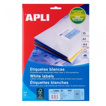 Etiquetas imprimibles Apli 13883 circulos blancos permanentes 40mm 25 hojas