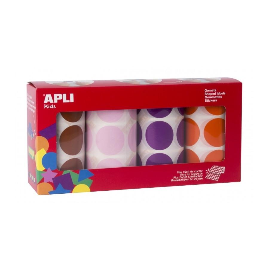 Gomets Apli 102411 circulos grande 33mm 4 rollos marrón/rosa/lila/naranja 2832 unidades