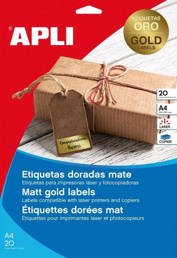 Etiquetas imprimibles Apli 14886 laser metalizadas oro permanentes 45,7x21,2mm 20 hojas 960 unidades