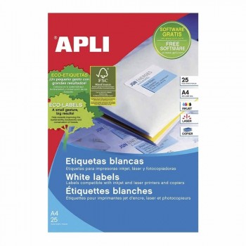 Etiquetas imprimibles Apli 01209 blancas permanentes 38x21,2mm 25 hojas 1625 unidades