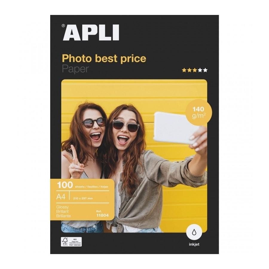 Papel fotográfico brillante Apli 11804 inkjet best price A4 140g 100 hojas