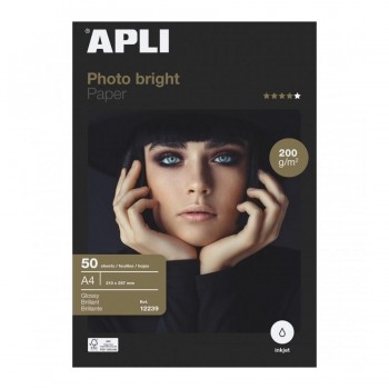 Papel fotográfico brillante Apli 12239 photo bright inkjet A4 200g 50 hojas