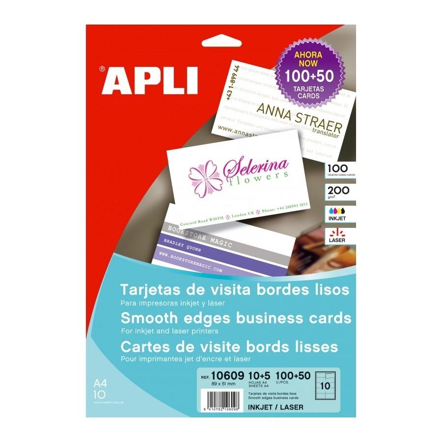 Tarjetas de visita imprimibles Apli 10609 bordes lisos mate 89x51mm 200g 15 hojas 150 unidades