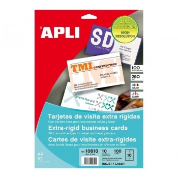 Tarjetas de visita imprimibles Apli 10610 mate bordes lisos extra rígidas 250g 10hojas 100 unidades
