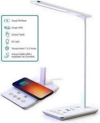 Lampara Escritorio LED, Cargador Qi, USB, 4 modos, 10 niveles de brillo, tactil, blanca, 112 FLUXS