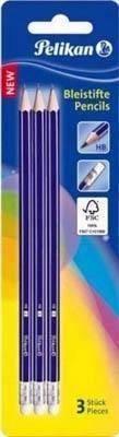 Lapiz HB con goma hexagonal Pelikan blister 3 unidades 978866