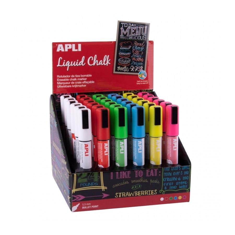 Expositor Apli 16648 rotuladores tiza líquida colores surtidos punta redonda 5,5mm 36 unidades