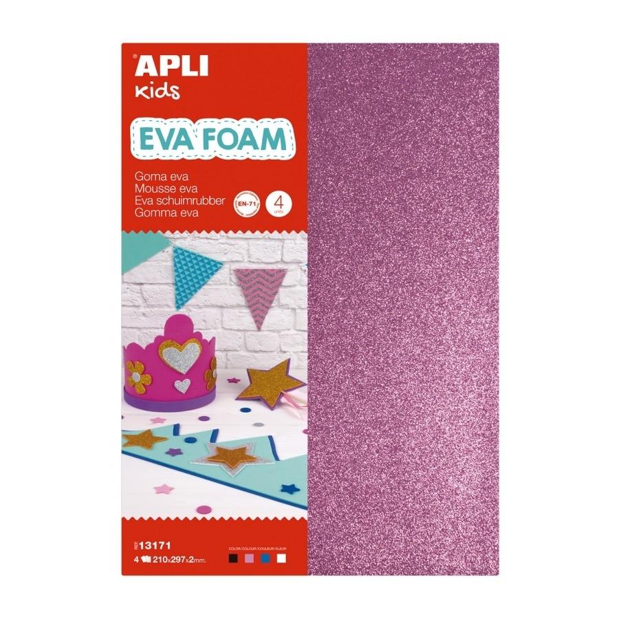 Goma eva purpurina Apli 13171 colores surtidos A4 210x297mm 4 hojas
