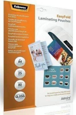 Carterita plastificar A4 216x303 paquete de 25 80 micras predobladas Easyfold 5601901
