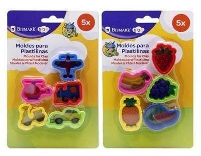 Moldes para plastilina blister de 5 frutas y vehiculos 329468 Bismark