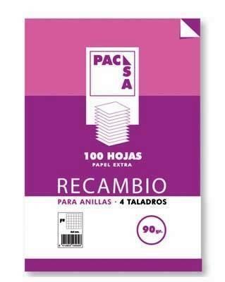 Recambio Pacsa folio Pauta 2.5 100H. 90g 4 taladros 21263