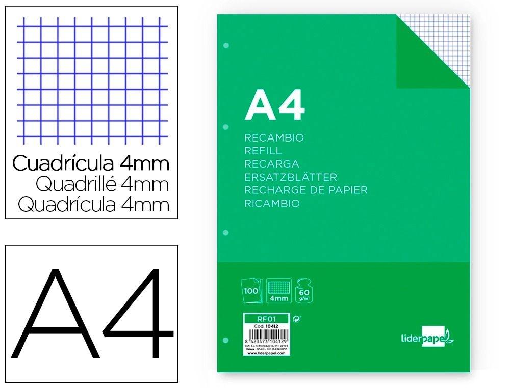 Recambio Liderpapel folio 100H. 4X4 4 taladros 10412