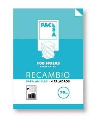 Recambio Pacsa cuarto horizontal 100 hojas 4 taladros 21202 70 gramos