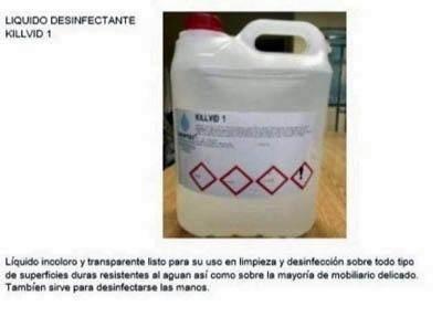 Liquido desinfectante Killvid 1 5 litros superficies y manos