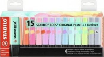 Rotulador fluorescente Stabilo Boss estuche 15 pastel colores surtidos  7015-02-5