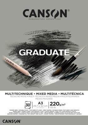 Bloc Enc 29,7x42 30H Canson Graduate Mix Media Fino 220g Gris C400110372