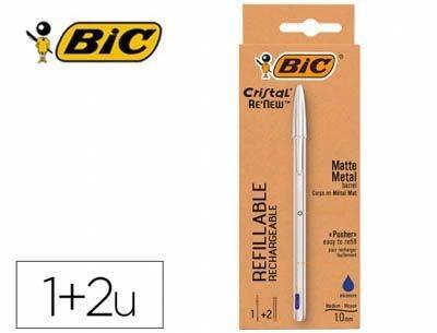 Bolígrafo Bic cristal Re new azul + 2 recambios 997202