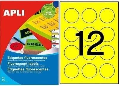 Etiqueta Apli 2866 Amarillo Fluorescente 60mm 20H
