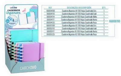 66008700 EXPOSITOR  INGENIOX CUADERNOS CUADRICULADOS (11 CUADERNOS 7XA4+4XA5) CARCHIVO