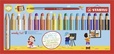 Lapiz STABILO Woody 3 en 1 18 uds. std. + sacapuntas Woody 880/18-3