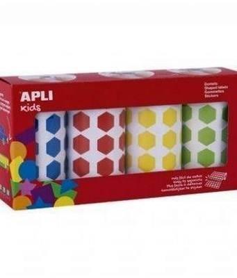 Pack gomets Apli 19192 4 rollos hexagonales AZ/RO/AM/VE 7080U