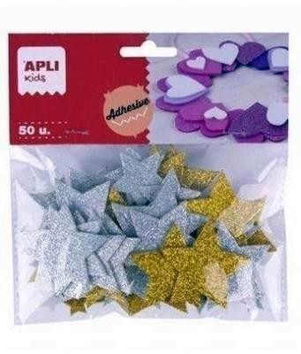 Formas goma eva Apli 18971 estrellas purpurina oro y plata adhesivas 50U