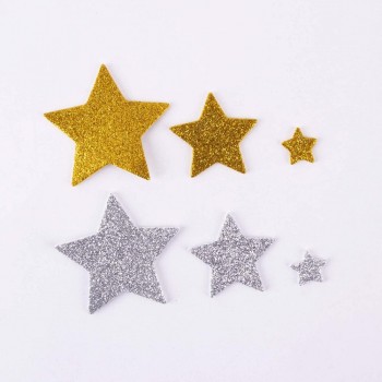 Formas goma eva Apli 18971 estrellas purpurina oro y plata adhesivas 50U