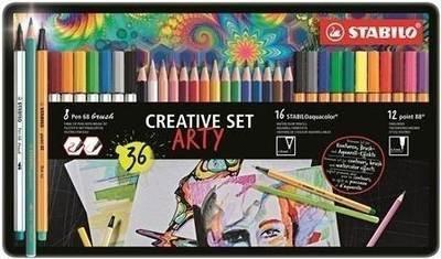87/3193 STABILO Aquacolor, point 88 & Pen 68 ARTY LINE - Caja de metal con 36 colores